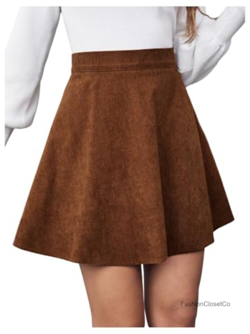 Faux Suede A-Line High Waisted Mini Skirt Bodycon Flared Hem Side Zipper